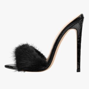 NWOT Fur Fuzzy Sexy High Heels for Women Stiletto High Heels Mules Sandals